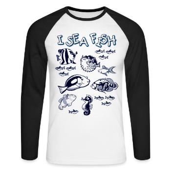 i Sea Fish - Unisex Baseballshirt langarm - Weiß/Schwarz - Vorne - Nik (191cm)