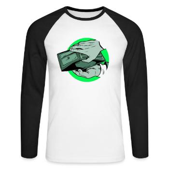 Money Arm Purse Donation Misérablement Geiz Mendicité - T-shirt baseball manches longues Homme - blanc/noir - Devant - Nik (191cm)