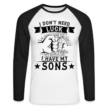 Je n’ai pas besoin de chance j’ai mes fils - T-shirt baseball manches longues Homme - blanc/noir - Devant - Nik (191cm)