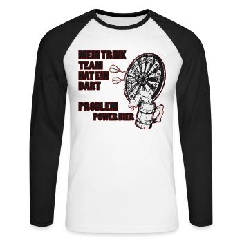 DART AND BEER Hobby Dart Player Gift - Unisex Long Sleeve Baseball T-Shirt - white/black - Front - Nik (191cm)