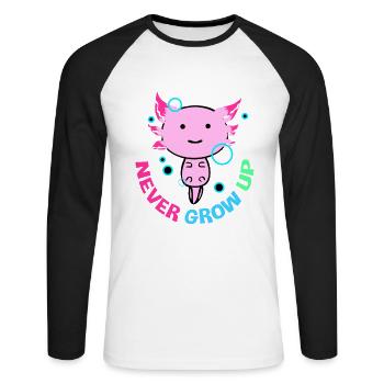 Axolotl Reptile Salamandre Aquarium Kawaii Lurch - T-shirt baseball manches longues Homme - blanc/noir - Devant - Nik (191cm)