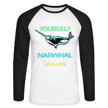 Narwhal - Unisex Long Sleeve Baseball T-Shirt - white/black - Front - Nik (191cm)