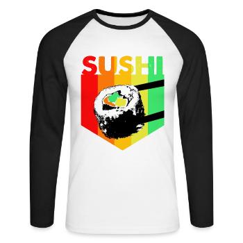 Sushi Go Rice Japan Tokyo Miso Nigiri Maki Udon - Unisex Long Sleeve Baseball T-Shirt - white/black - Front - Nik (191cm)