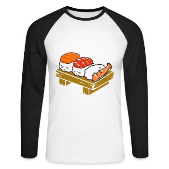 Sushi Go Rice Japan Tokyo Miso Nigiri Maki Udon - Unisex Long Sleeve Baseball T-Shirt - white/black - Front - Nik (191cm)