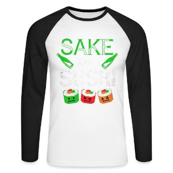 Sushi - Unisex Baseballshirt langarm - Weiß/Schwarz - Vorne - Nik (191cm)