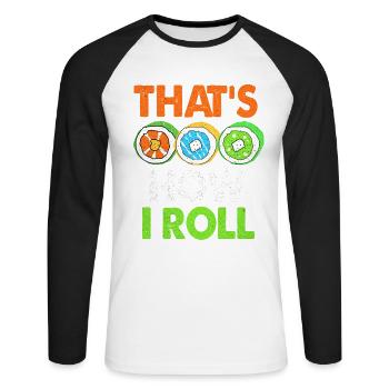 Sushi - Unisex Baseballshirt langarm - Weiß/Schwarz - Vorne - Nik (191cm)