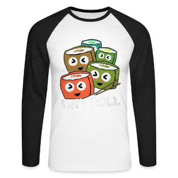 Sushi - Unisex Baseballshirt langarm - Weiß/Schwarz - Vorne - Nik (191cm)