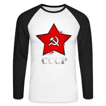 Communisme - T-shirt baseball manches longues Homme - blanc/noir - Devant - Nik (191cm)