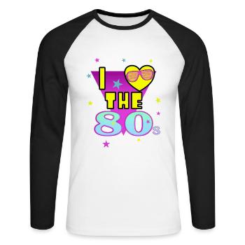 J'aime les années 80 - T-shirt baseball manches longues Homme - blanc/noir - Devant - Nik (191cm)