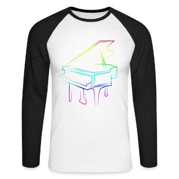 Piano - T-shirt baseball manches longues Homme - blanc/noir - Devant - Nik (191cm)