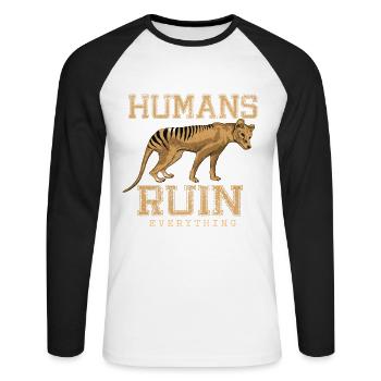 Cadeau de tigre de Tasmanie - T-shirt baseball manches longues Homme - blanc/noir - Devant - Nik (191cm)