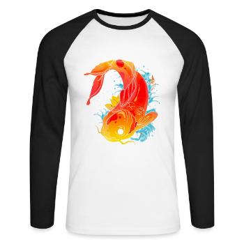Koi poissons carpes Nishikigoi Kohaku Asagi cadeau - T-shirt baseball manches longues Homme - blanc/noir - Devant - Nik (191cm)