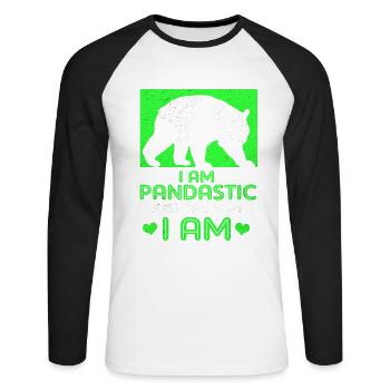 Panda - Unisex Baseballshirt langarm - Weiß/Schwarz - Vorne - Nik (191cm)
