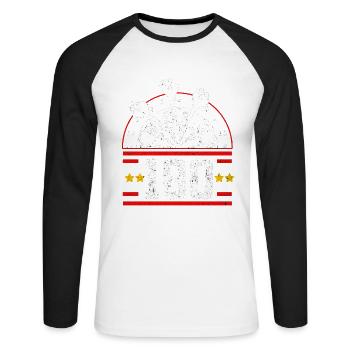 Dart - Unisex Baseballshirt langarm - Weiß/Schwarz - Vorne - Nik (191cm)