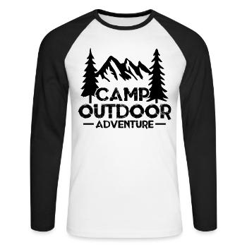 Camp Outdoor Adventure bw - Unisex Baseballshirt langarm - Weiß/Schwarz - Vorne - Nik (191cm)