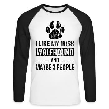 I Like My Irish Wolfhound And Maybe 3 People bw - T-shirt baseball manches longues Homme - blanc/noir - Devant - Nik (191cm)