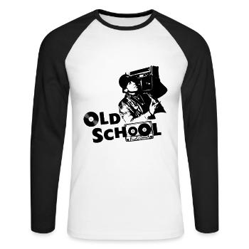 Old School - Unisex Baseballshirt langarm - Weiß/Schwarz - Vorne - Nik (191cm)