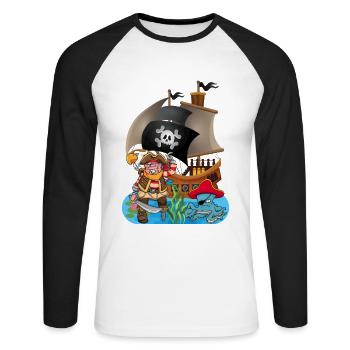 Pirate with octopus as pirate costume - Unisex Long Sleeve Baseball T-Shirt - white/black - Front - Nik (191cm)