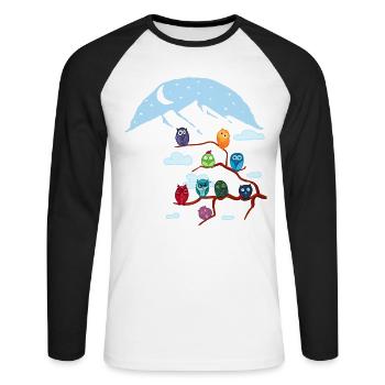 "Owl Conference" Mountain Scenery Graphic Design - Unisex Long Sleeve Baseball T-Shirt - white/black - Front - Nik (191cm)