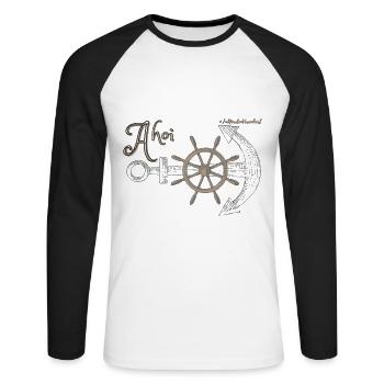 Ahoi mit Anker und Steuerrad - ImNordenVerankert - Unisex Baseballshirt langarm - Weiß/Schwarz - Vorne - Nik (191cm)