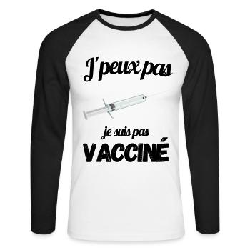 T-shirt j'peux pas je suis pas vacciné cadeau - T-shirt baseball manches longues Homme - blanc/noir - Devant - Nik (191cm)