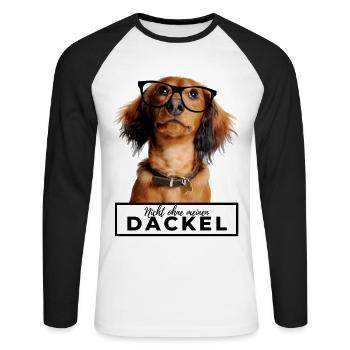 Nicht ohne meinen Dackel - Dackel mit Brille - Unisex Baseballshirt langarm - Weiß/Schwarz - Vorne - Nik (191cm)