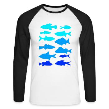 Pêcheur carpe brochet - T-shirt baseball manches longues Homme - blanc/noir - Devant - Nik (191cm)