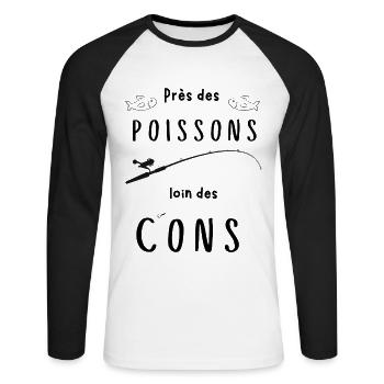 T-shirt près des poissons loin des cons cadeau - T-shirt baseball manches longues Homme - blanc/noir - Devant - Nik (191cm)