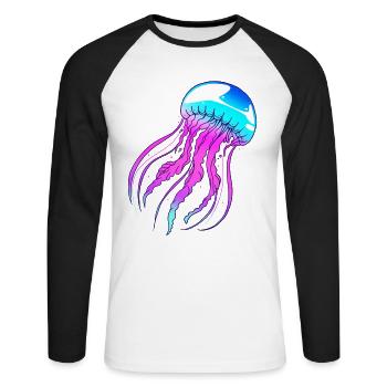 Qualle - Unisex Baseballshirt langarm - Weiß/Schwarz - Vorne - Nik (191cm)