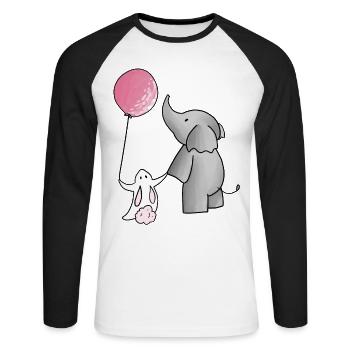 Elefant mit Hase - Unisex Baseballshirt langarm - Weiß/Schwarz - Vorne - Nik (191cm)
