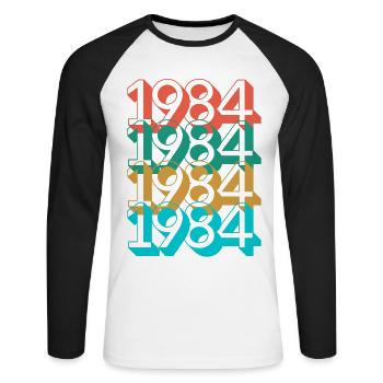Anniversaire 1984 Retro 1984 né année 1984 - T-shirt baseball manches longues Homme - blanc/noir - Devant - Nik (191cm)