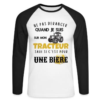 Ne pas déranger tracteur sauf pour biere cadeau - T-shirt baseball manches longues Homme - blanc/noir - Devant - Nik (191cm)