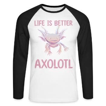 La vie est meilleure avec un axolotl - T-shirt baseball manches longues Homme - blanc/noir - Devant - Nik (191cm)