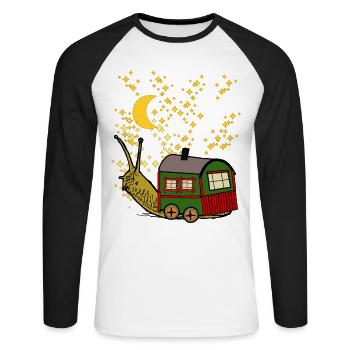 Sternenhimmel Reise Bauwagen Schnecke Camping - Unisex Baseballshirt langarm - Weiß/Schwarz - Vorne - Nik (191cm)