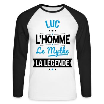 Luc - L'Homme - Le Mythe - La Légende - T-shirt baseball manches longues Homme - blanc/noir - Devant - Nik (191cm)