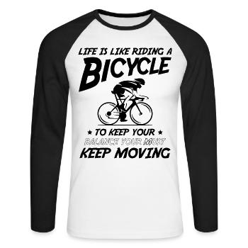 La vie, c’est comme chevaucher un vélo - T-shirt baseball manches longues Homme - blanc/noir - Devant - Nik (191cm)