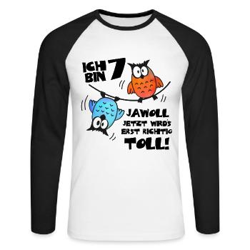 Eulen Kinder Geburtstag 7 Jahre - Unisex Baseballshirt langarm - Weiß/Schwarz - Vorne - Nik (191cm)