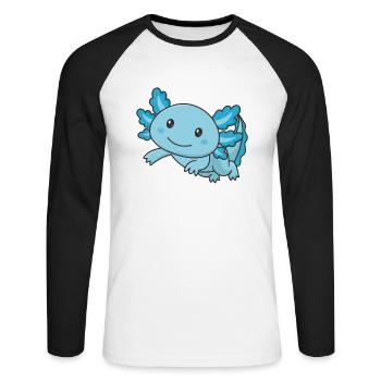 Axolotl süße Tiere kawaii Anime lustige Axolotl - Unisex Baseballshirt langarm - Weiß/Schwarz - Vorne - Nik (191cm)
