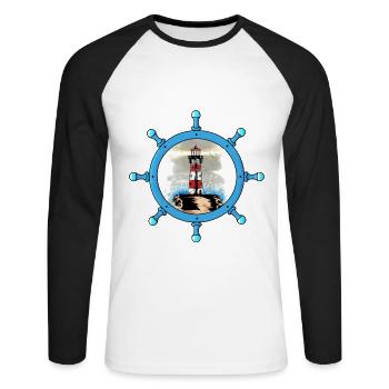 Volant maritime Phare Côte Tempête Ahoy - T-shirt baseball manches longues Homme - blanc/noir - Devant - Nik (191cm)