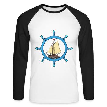 Maritim Grim Reaper Sailor Sailing Ship Steering Wheel - Unisex Long Sleeve Baseball T-Shirt - white/black - Front - Nik (191cm)