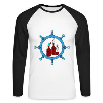 Maritim Seemann Chicken Beer Party Steering Wheel - Unisex Long Sleeve Baseball T-Shirt - white/black - Front - Nik (191cm)