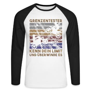 Retro Grenzentester Limit Motorradfahrer Motocross - Unisex Baseballshirt langarm - Weiß/Schwarz - Vorne - Nik (191cm)