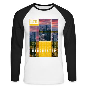 Manchester England UK City Skyline Home Love - Unisex Long Sleeve Baseball T-Shirt - white/black - Front - Nik (191cm)