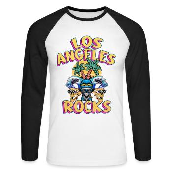 Los Angeles USA Summer Beach Palm Trees Skull - Unisex Long Sleeve Baseball T-Shirt - white/black - Front - Nik (191cm)