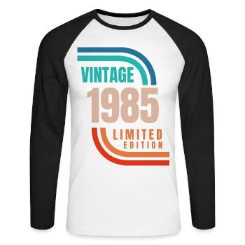 Édition limitée Millésime 1985 - T-shirt baseball manches longues Homme - blanc/noir - Devant - Nik (191cm)