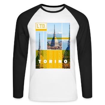 Turin Turin Turin Italie Ville Skyline Vacances Amour - T-shirt baseball manches longues Homme - blanc/noir - Devant - Nik (191cm)