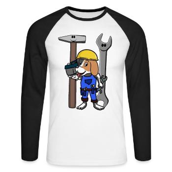 Baustelle Handwerker Hund Werkzeug Schutzhelm Job - Unisex Baseballshirt langarm - Weiß/Schwarz - Vorne - Nik (191cm)