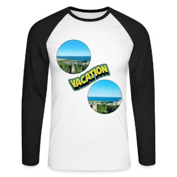 Beach Urlaub T-Shirt - Unisex Baseballshirt langarm - Weiß/Schwarz - Vorne - Nik (191cm)