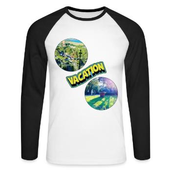 Urlaub T-Shirt - Unisex Baseballshirt langarm - Weiß/Schwarz - Vorne - Nik (191cm)