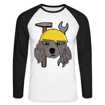 Tête de chien Casque de sécurité de chien Chantier de construction Enfant commercial - T-shirt baseball manches longues Homme - blanc/noir - Devant - Nik (191cm)